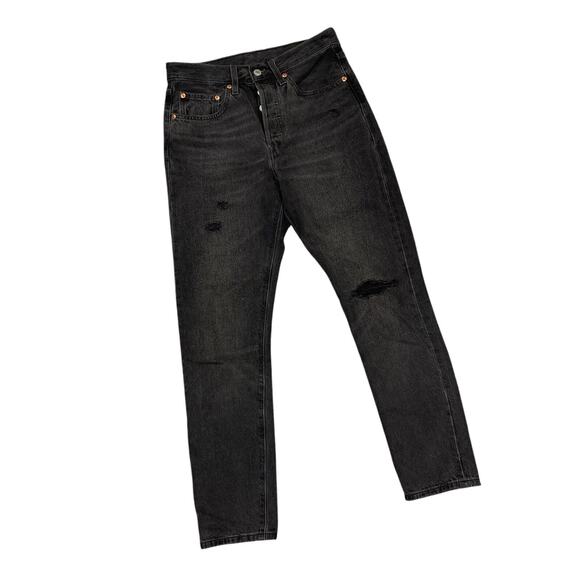 Levi Strauss &Co Black 501 Jeans Skinny ButtonFly Premium Denim Distressed 26x28 - Picture 1 of 11
